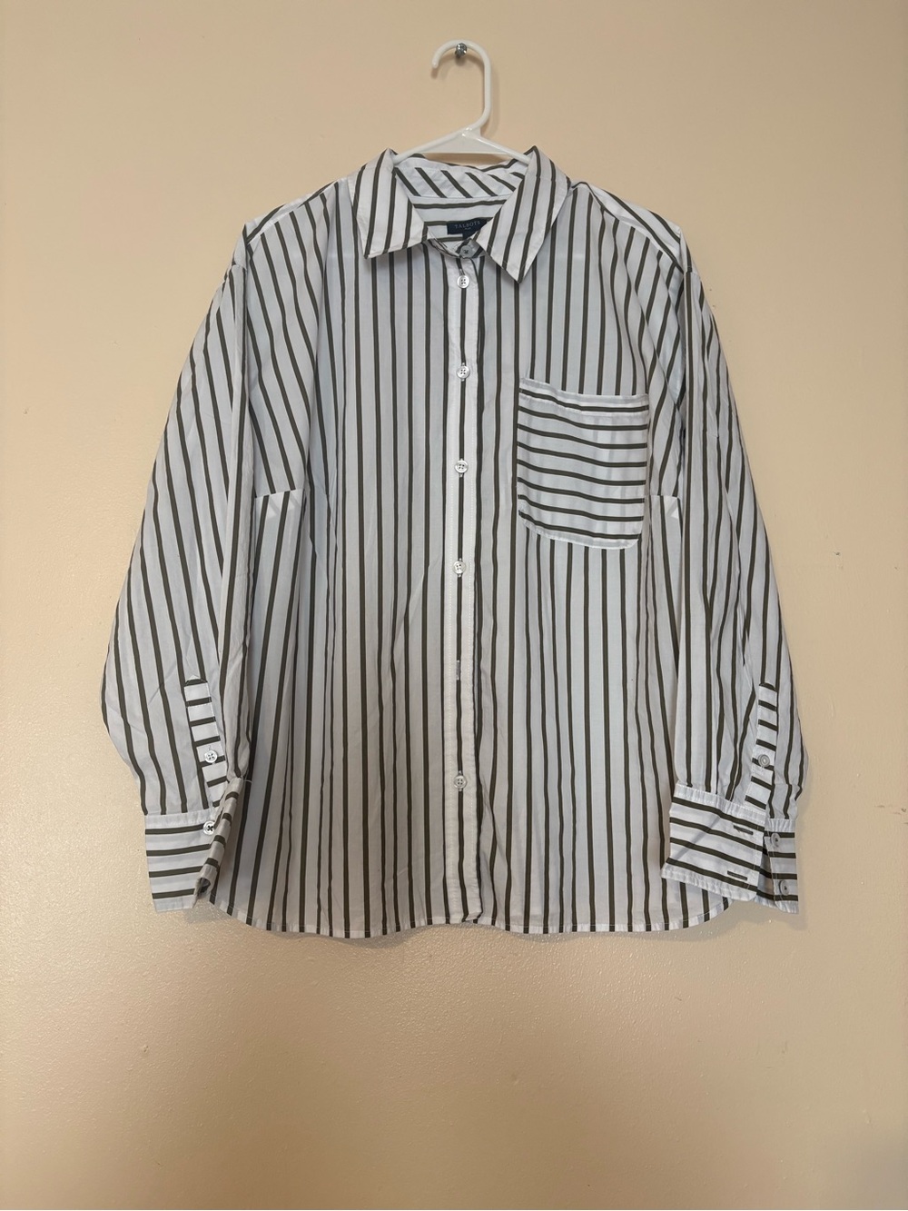 Talbots White and Black Vertical Stripe Button-Up Shirt